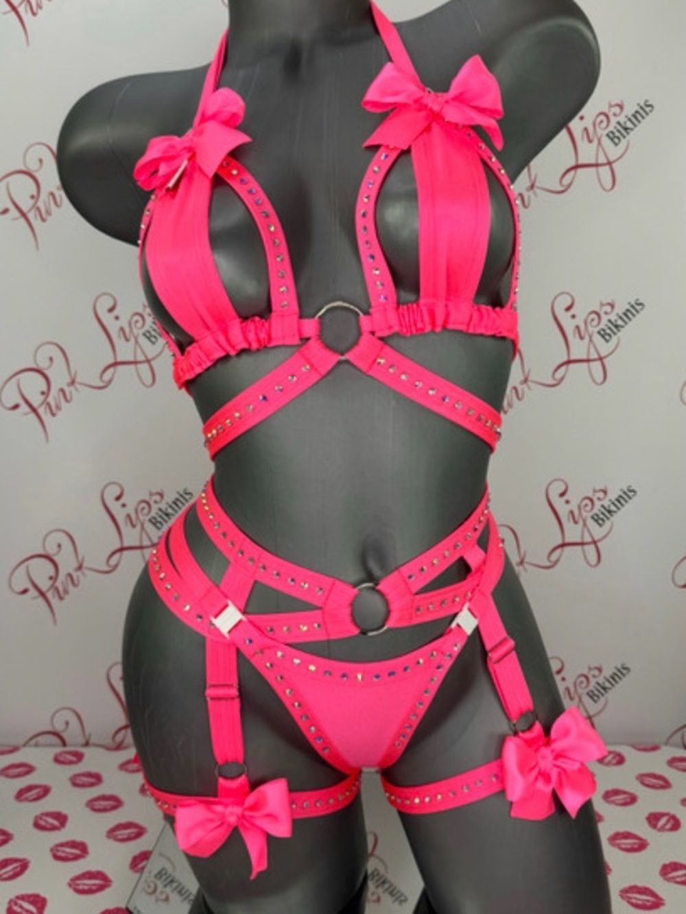 Hot Pink Strappy Studded Harness Set